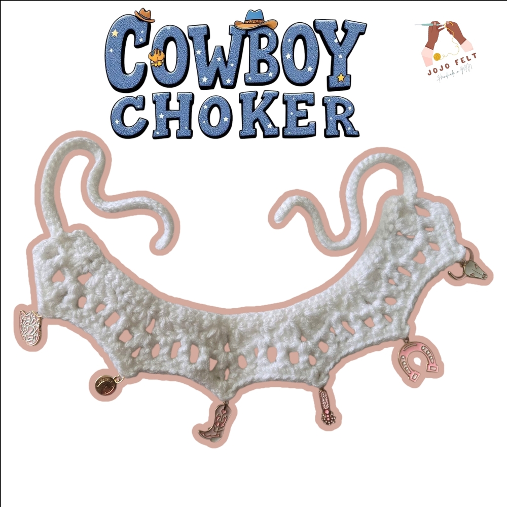 Cowboy Choker, White/Pink Charms, One Size, HandmadebyMe, Lightweight, Rodeo